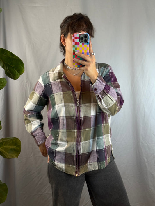 Essentials by Maggie Plaid Zip-Up Shirt Jacket (1990's-Y2K)