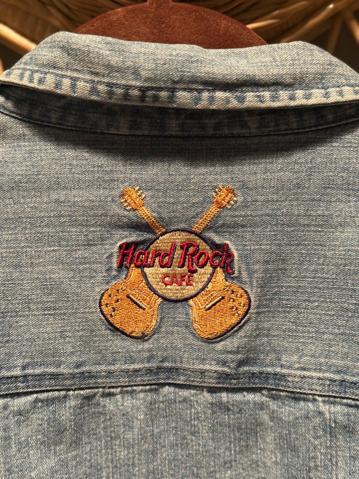Hard Rock Cafe Atlantic City Embroidered Denim Button-Up Shirt (1990's)