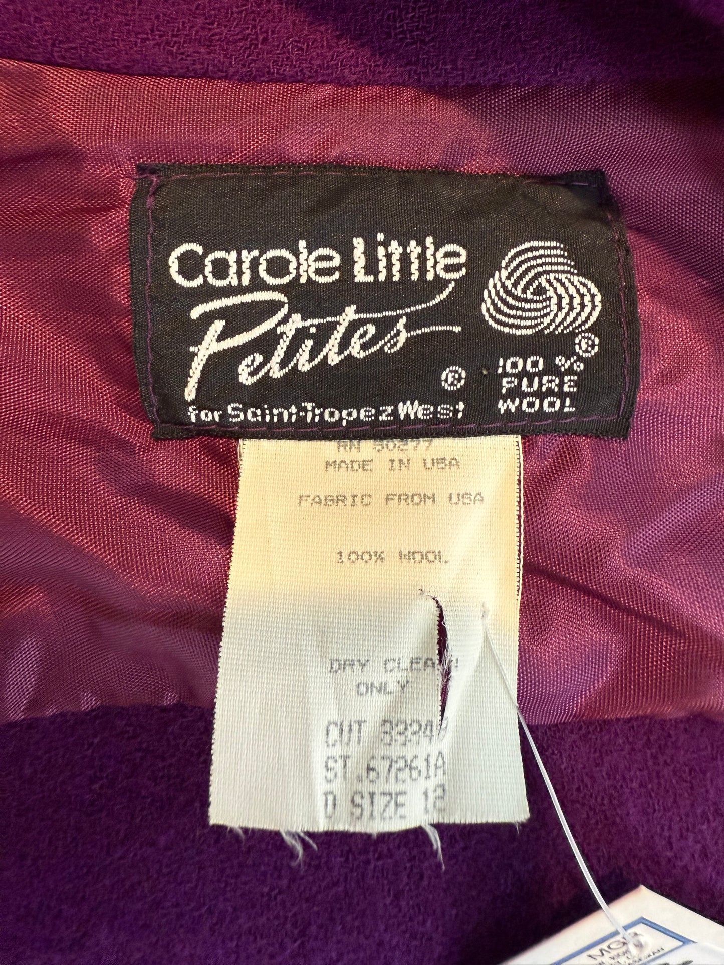 Carole Little Petites Eggplant Wool Blazer (1980's-1990's)