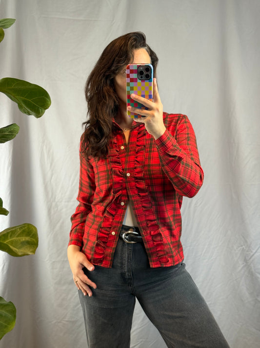 Transition Holiday Plaid Ruffle Blouse (1980's)