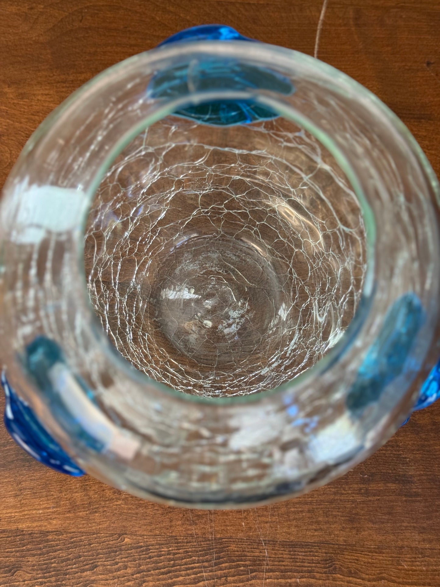 Blenko Crackle Glass Vase with Blue Flowers (1950's)