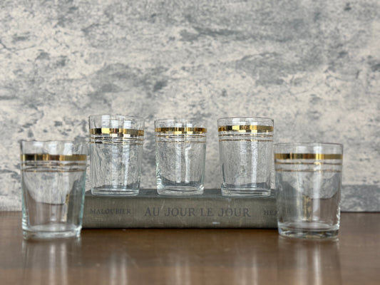 Gold Band Mid-Century Shot Glasses, Set of 5 (1960's-1970's)