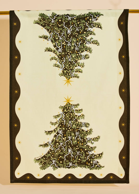 Festive Evergreen Cotton Tea Towel
