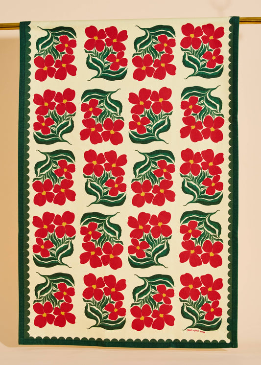 Red Blossom Cotton Tea Towel