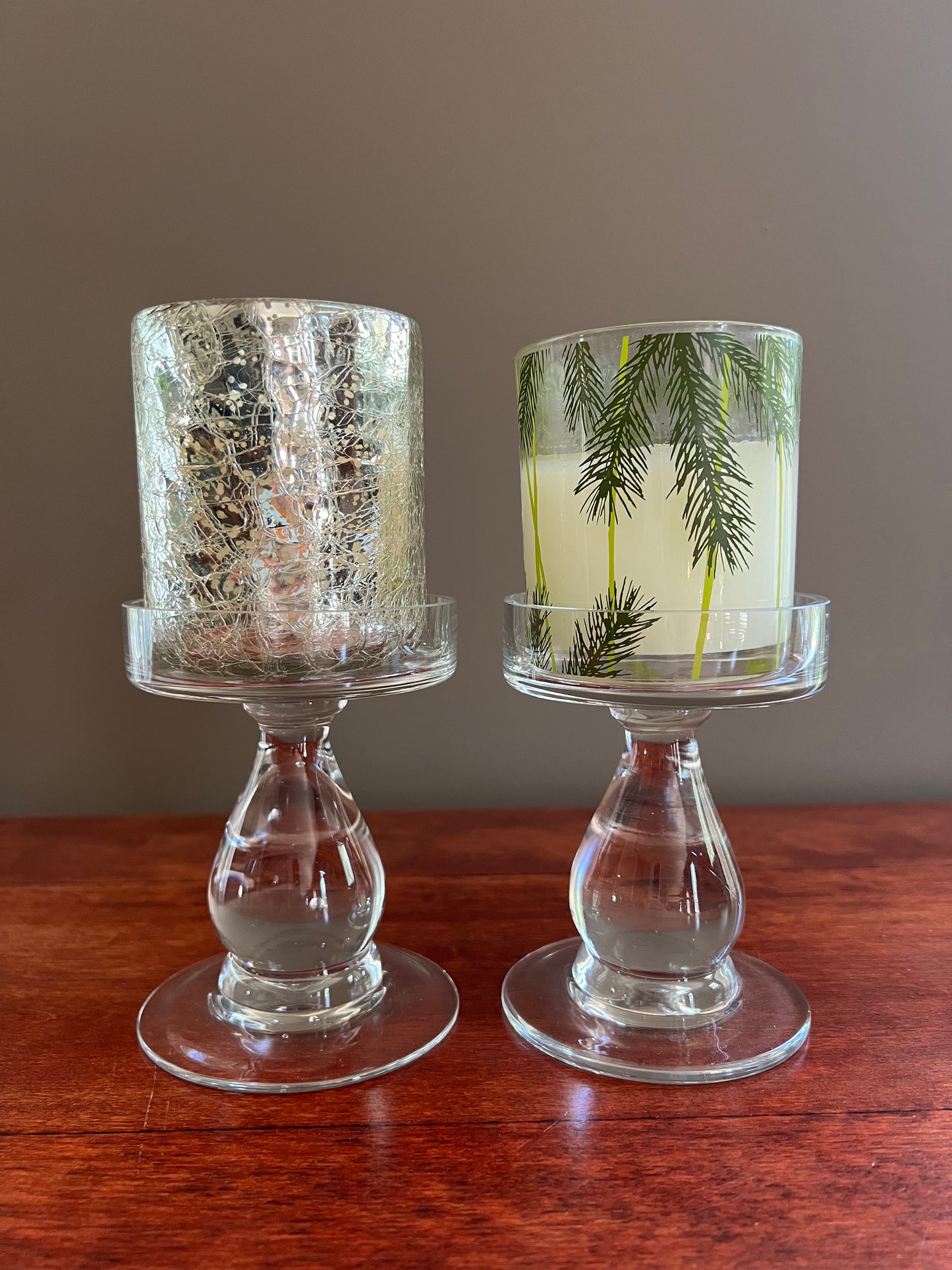 Glass Pillar Candle Holders, Set of 2