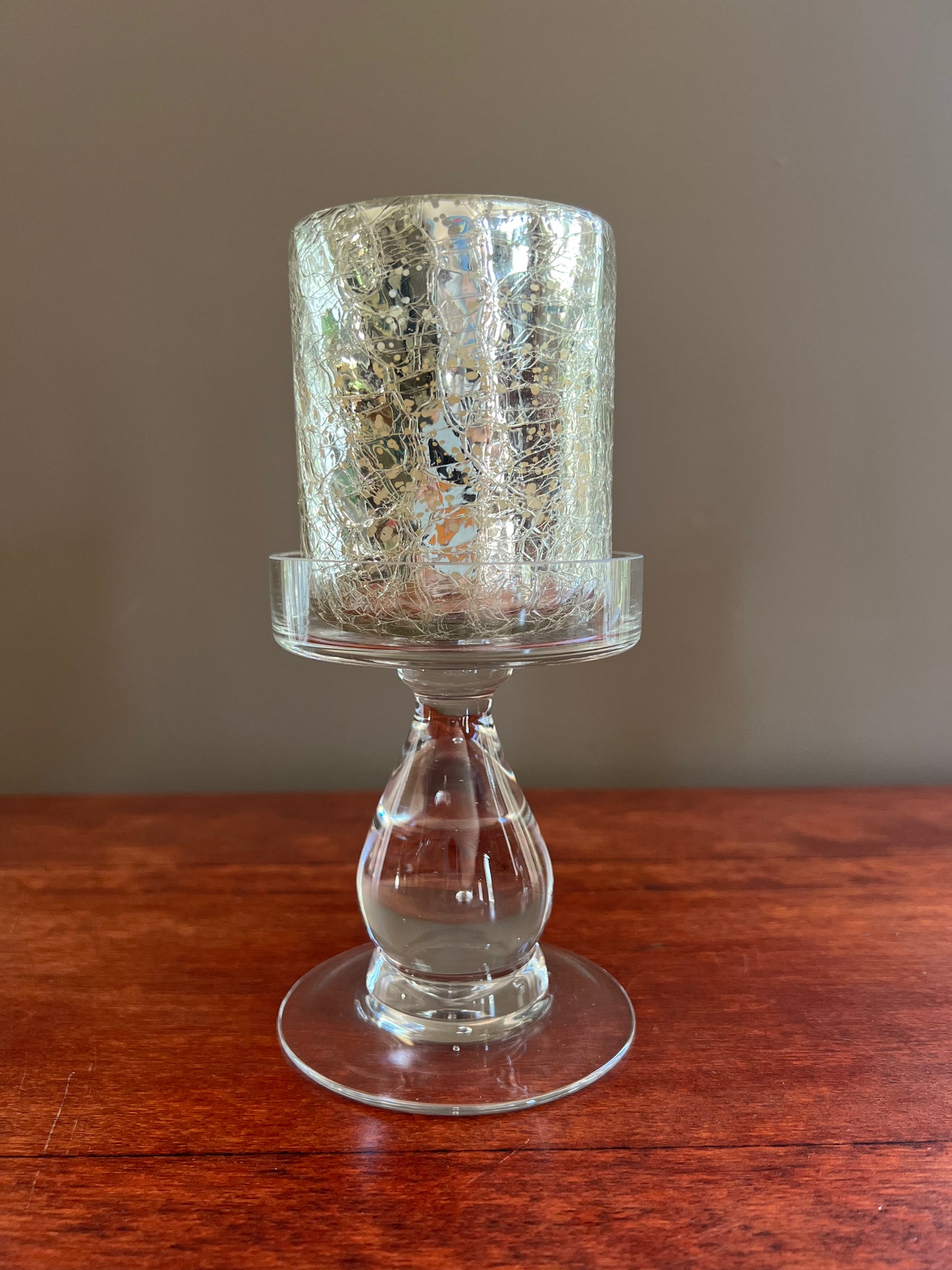 Glass Pillar Candle Holders, Set of 2