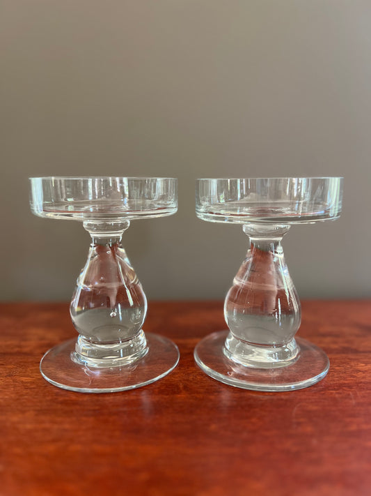 Glass Pillar Candle Holders, Set of 2