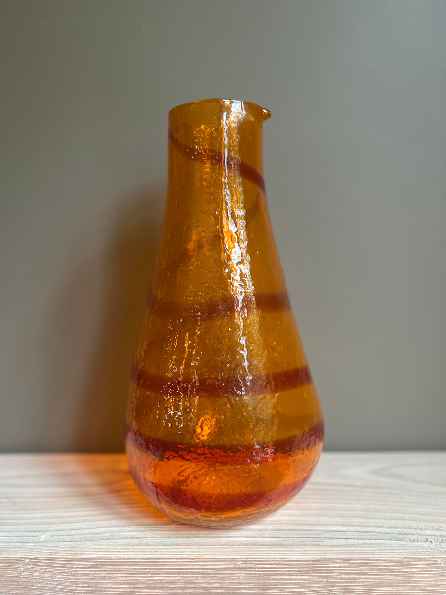 Orange Swirl Handblown Glass Pitcher & Cup Serveware Set, Set of 5