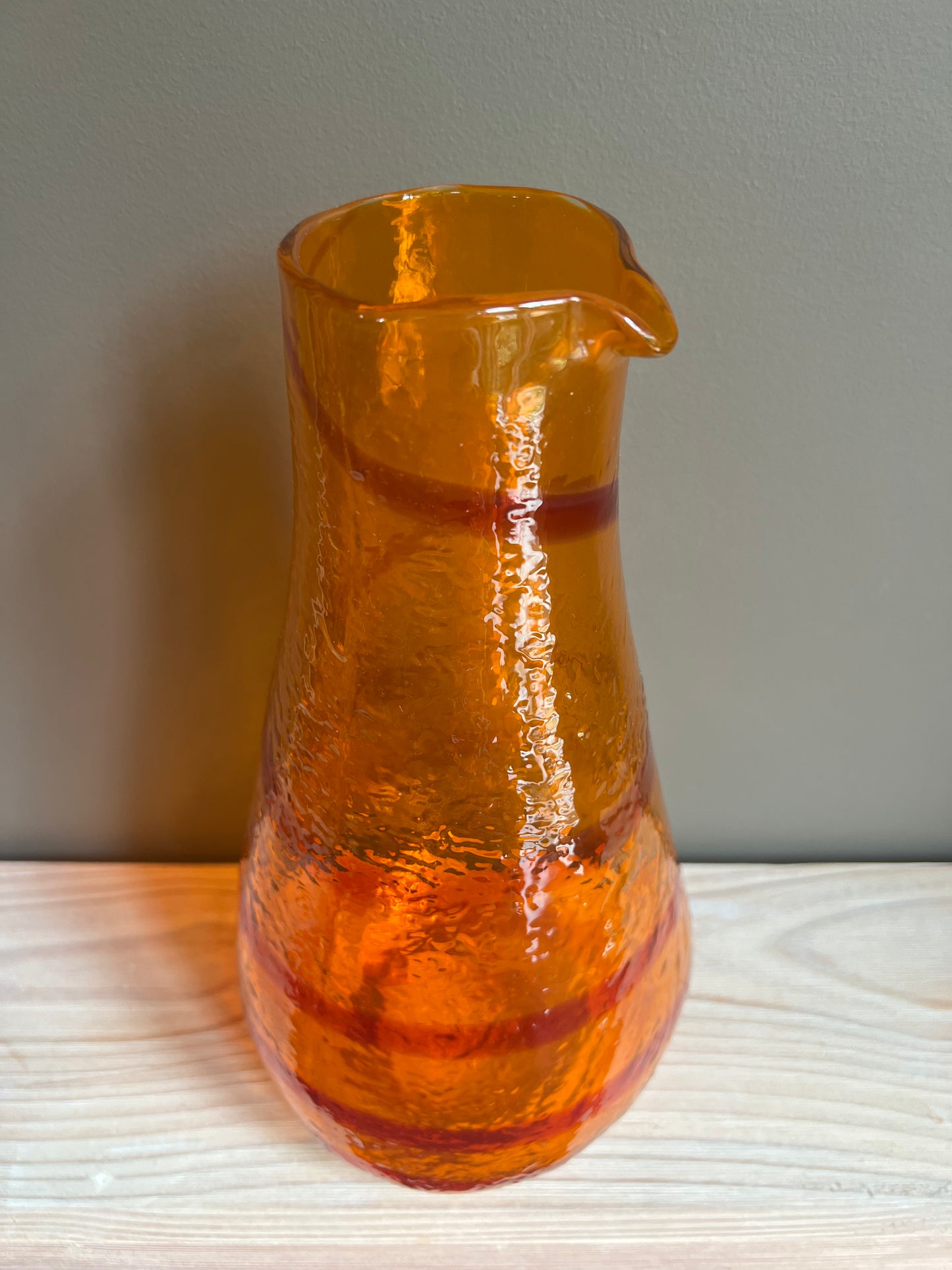 Orange Swirl Handblown Glass Pitcher & Cup Serveware Set, Set of 5