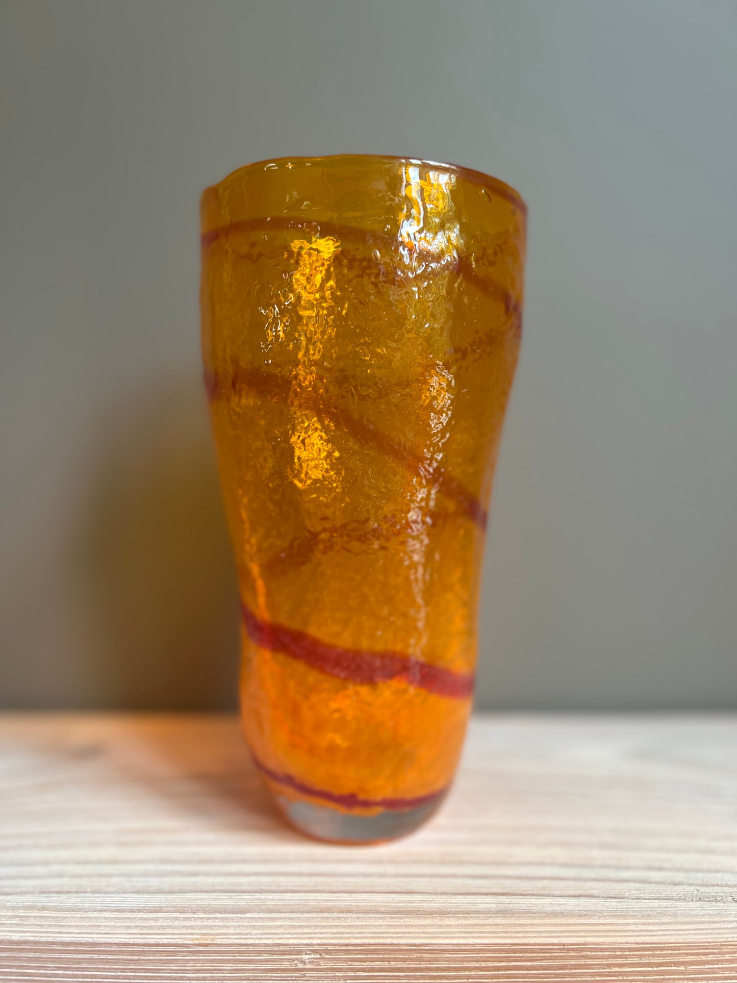 Orange Swirl Handblown Glass Pitcher & Cup Serveware Set, Set of 5