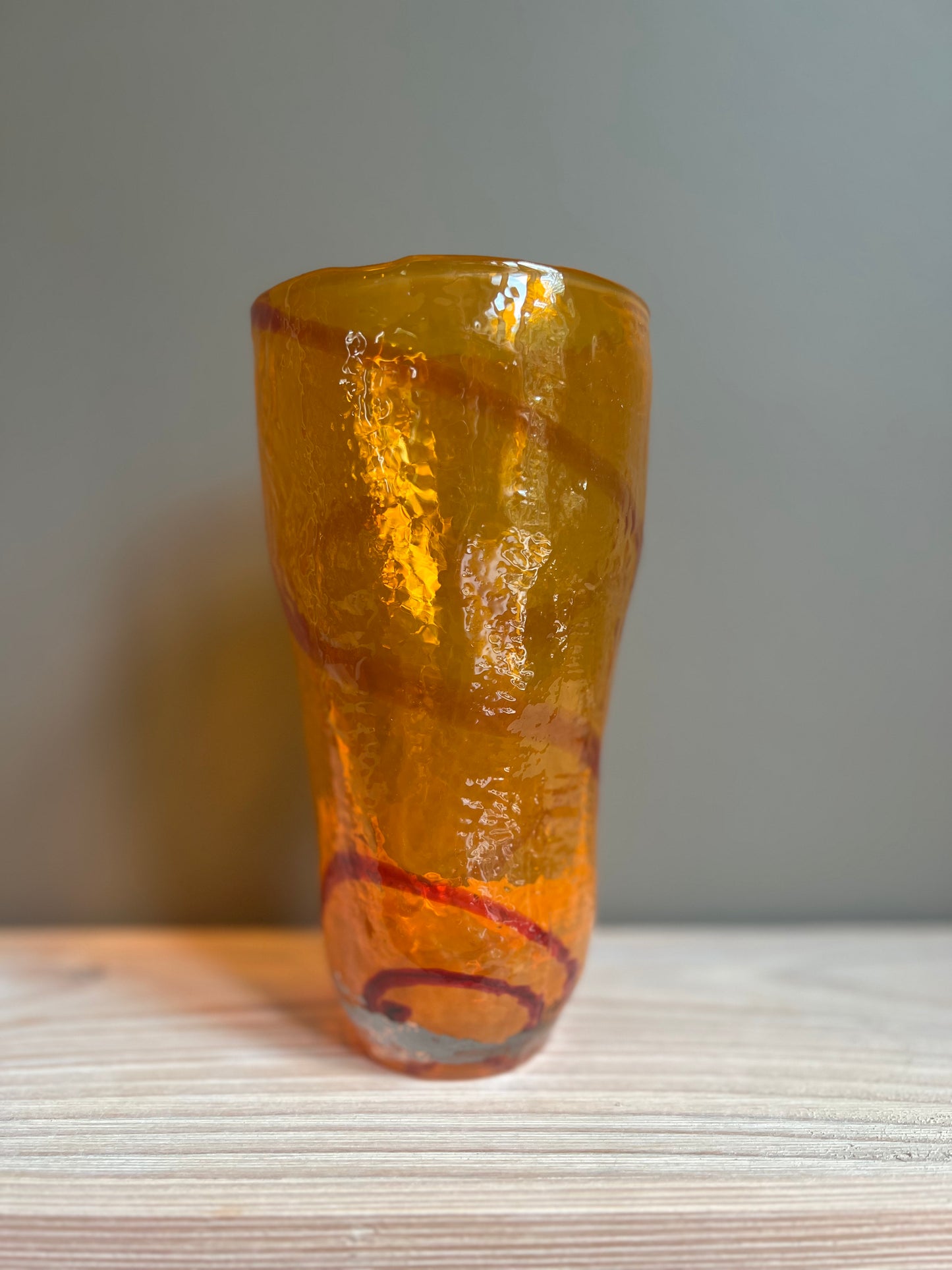 Orange Swirl Handblown Glass Pitcher & Cup Serveware Set, Set of 5