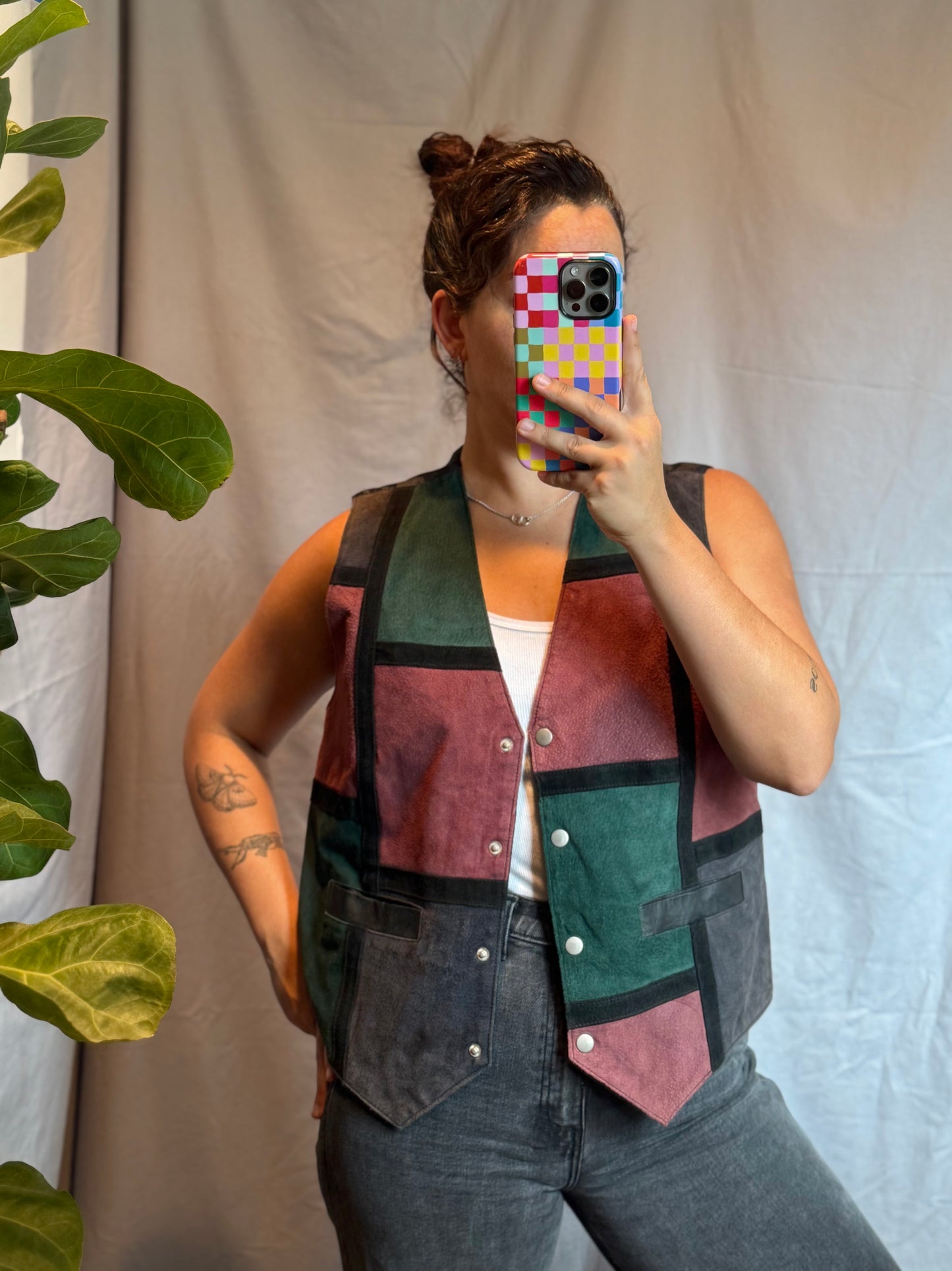 Learsi Colorblock Suede Leather Vest (1990's)