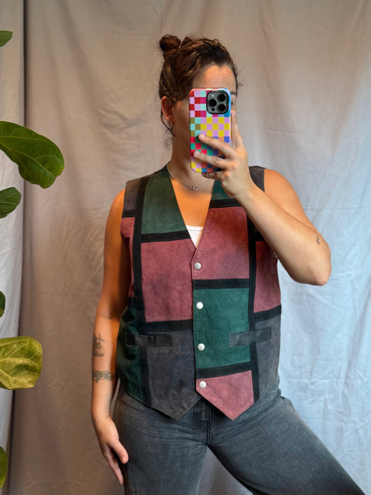 Learsi Colorblock Suede Leather Vest (1990's)