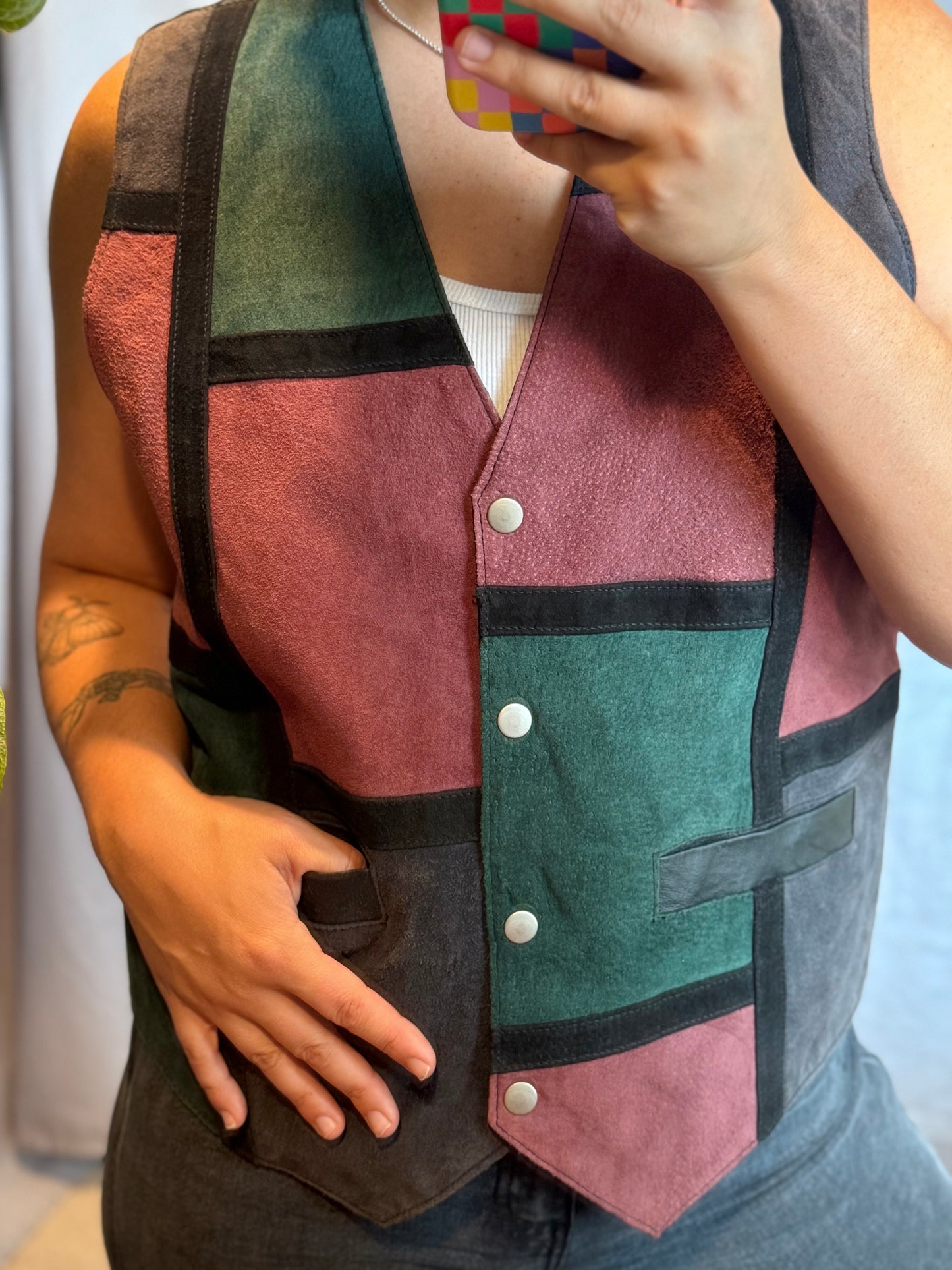 Learsi Colorblock Suede Leather Vest (1990's)