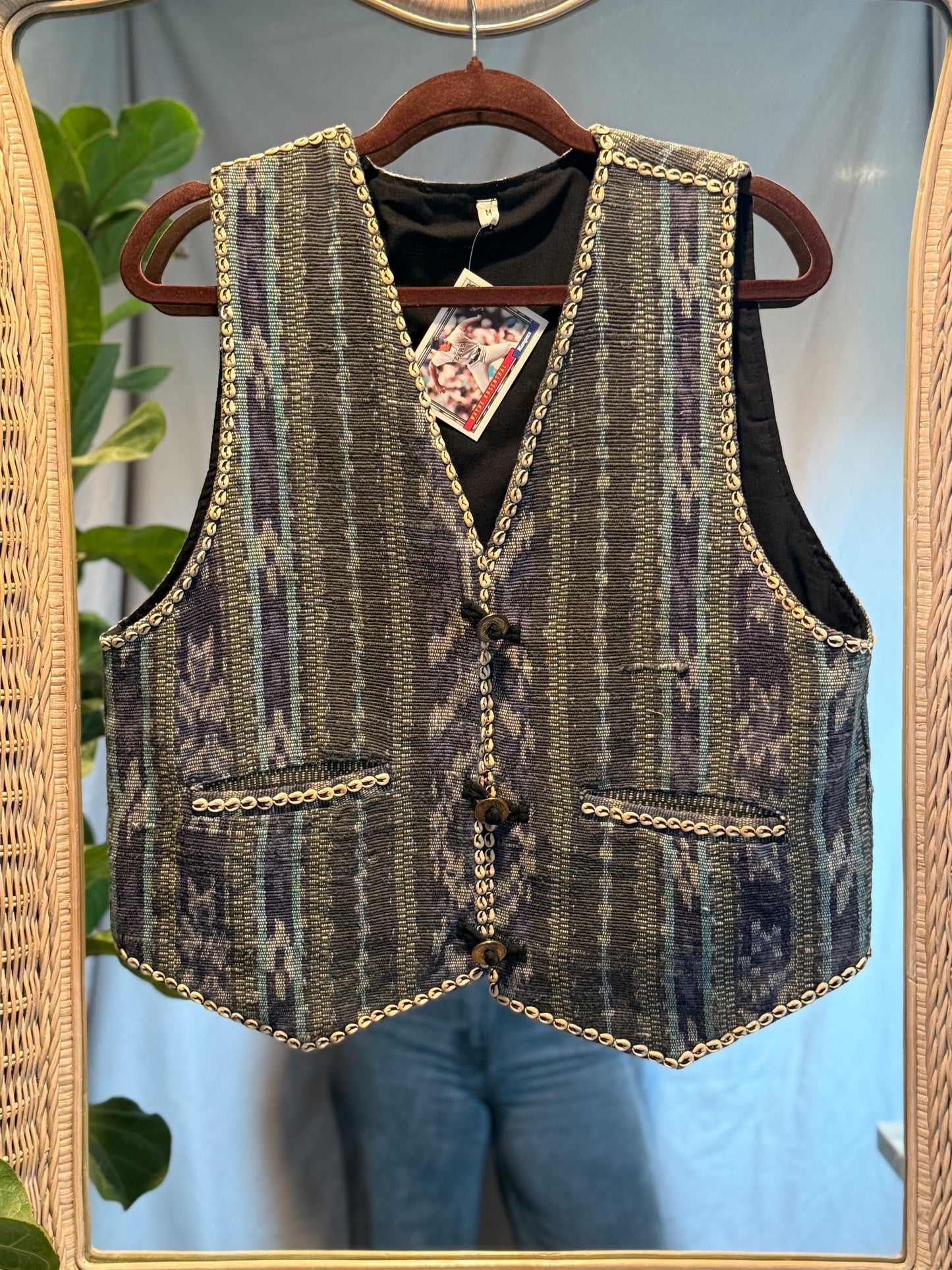 Indo-Crafts Cowrie Shell Woven Boho Vest (1970's-1980's)
