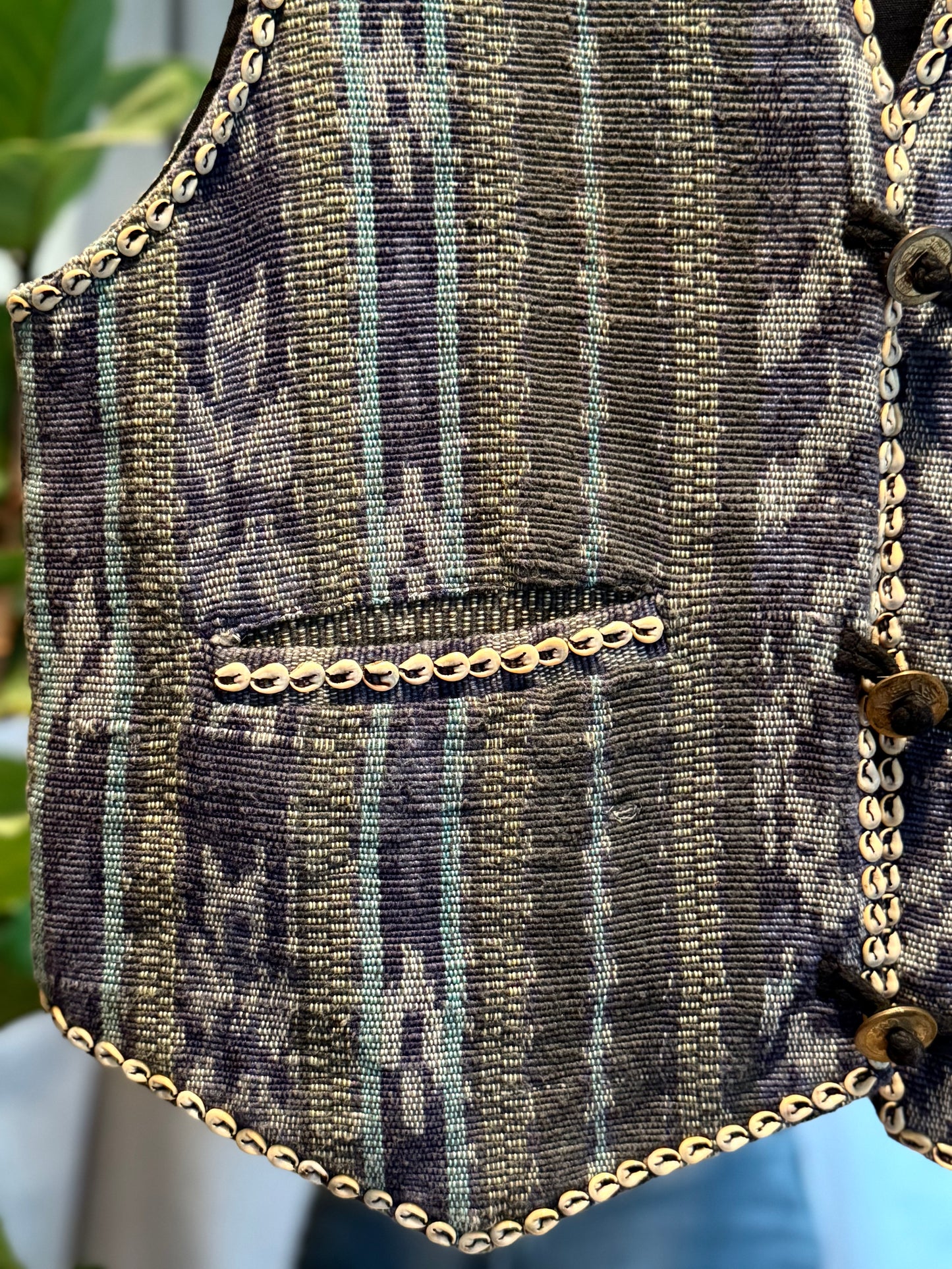 Indo-Crafts Cowrie Shell Woven Boho Vest (1970's-1980's)