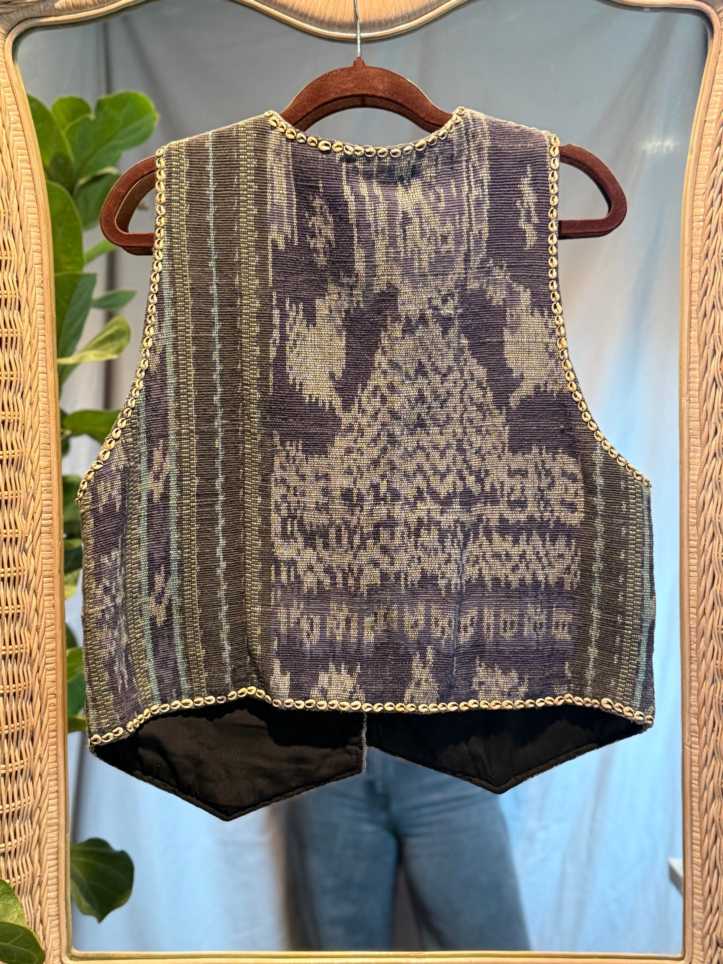 Indo-Crafts Cowrie Shell Woven Boho Vest (1970's-1980's)