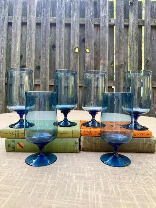 Lenox 'Blue Mist' Crystal Iced Tea Glasses, Set of 6 (1970's-1980's)