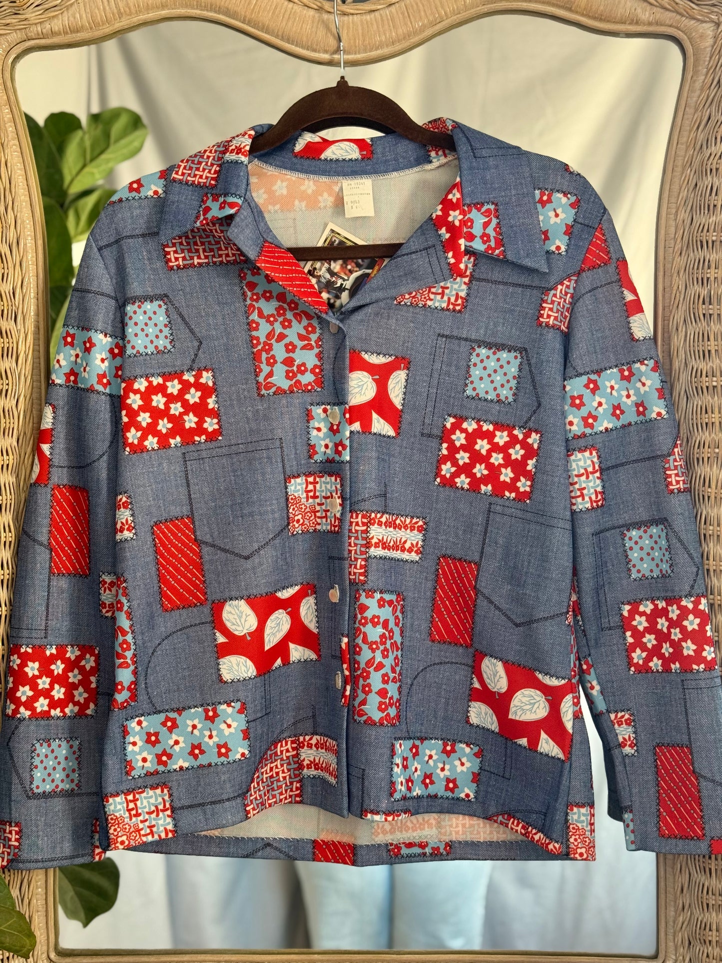 Diane Young Patchwork-Print Button-Down Shirt (1970's)