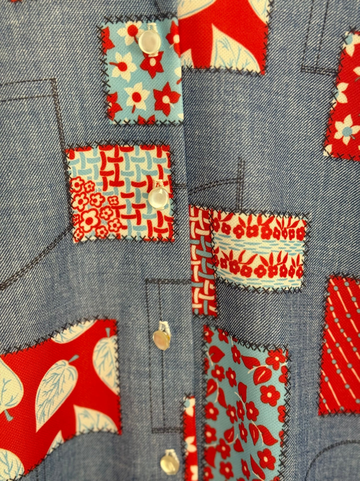 Diane Young Patchwork-Print Button-Down Shirt (1970's)