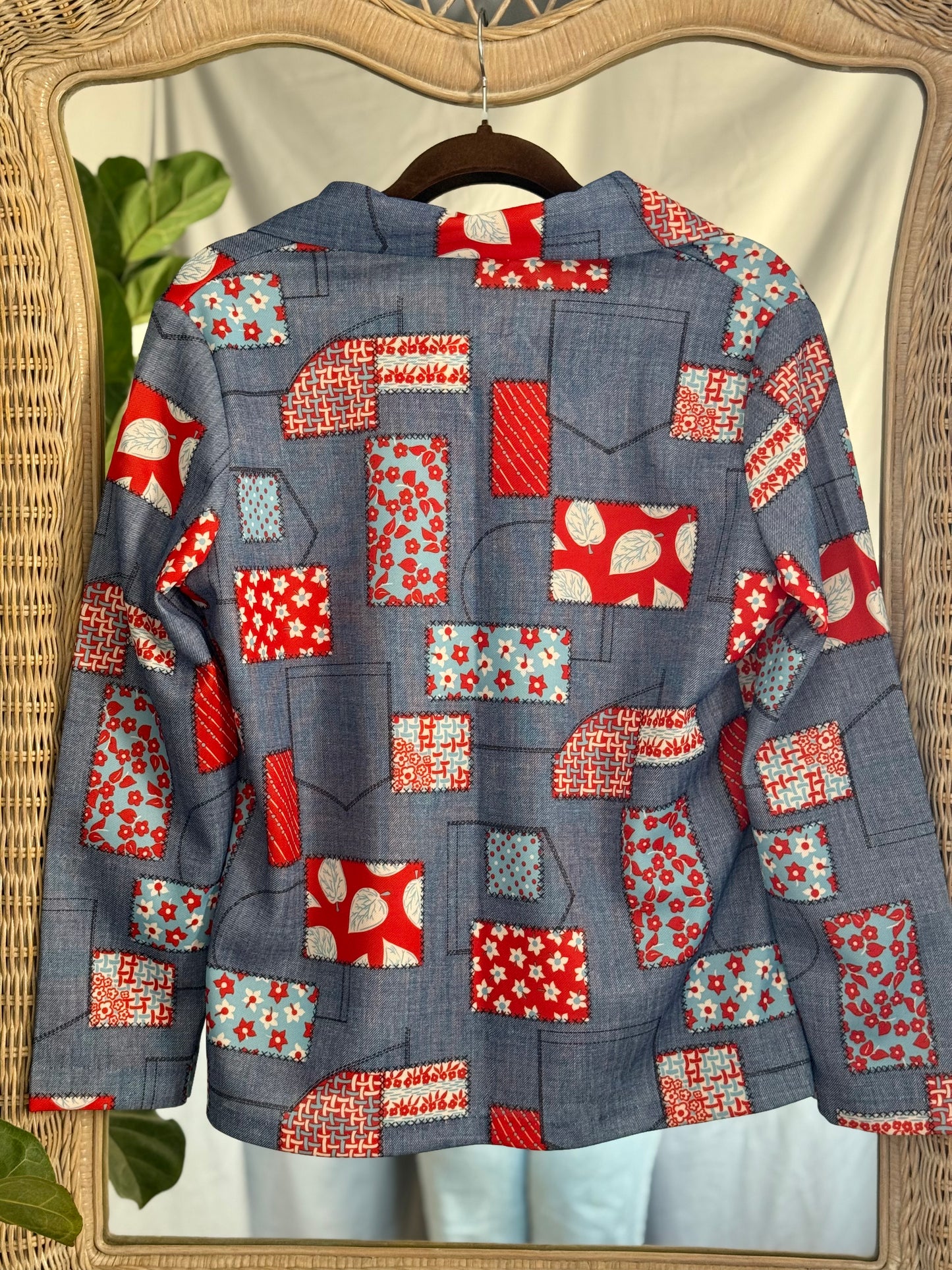 Diane Young Patchwork-Print Button-Down Shirt (1970's)