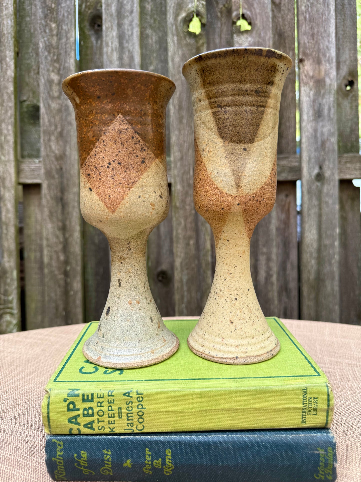 Handmade Ceramic Brown Glaze Wine Goblets, Set of 2