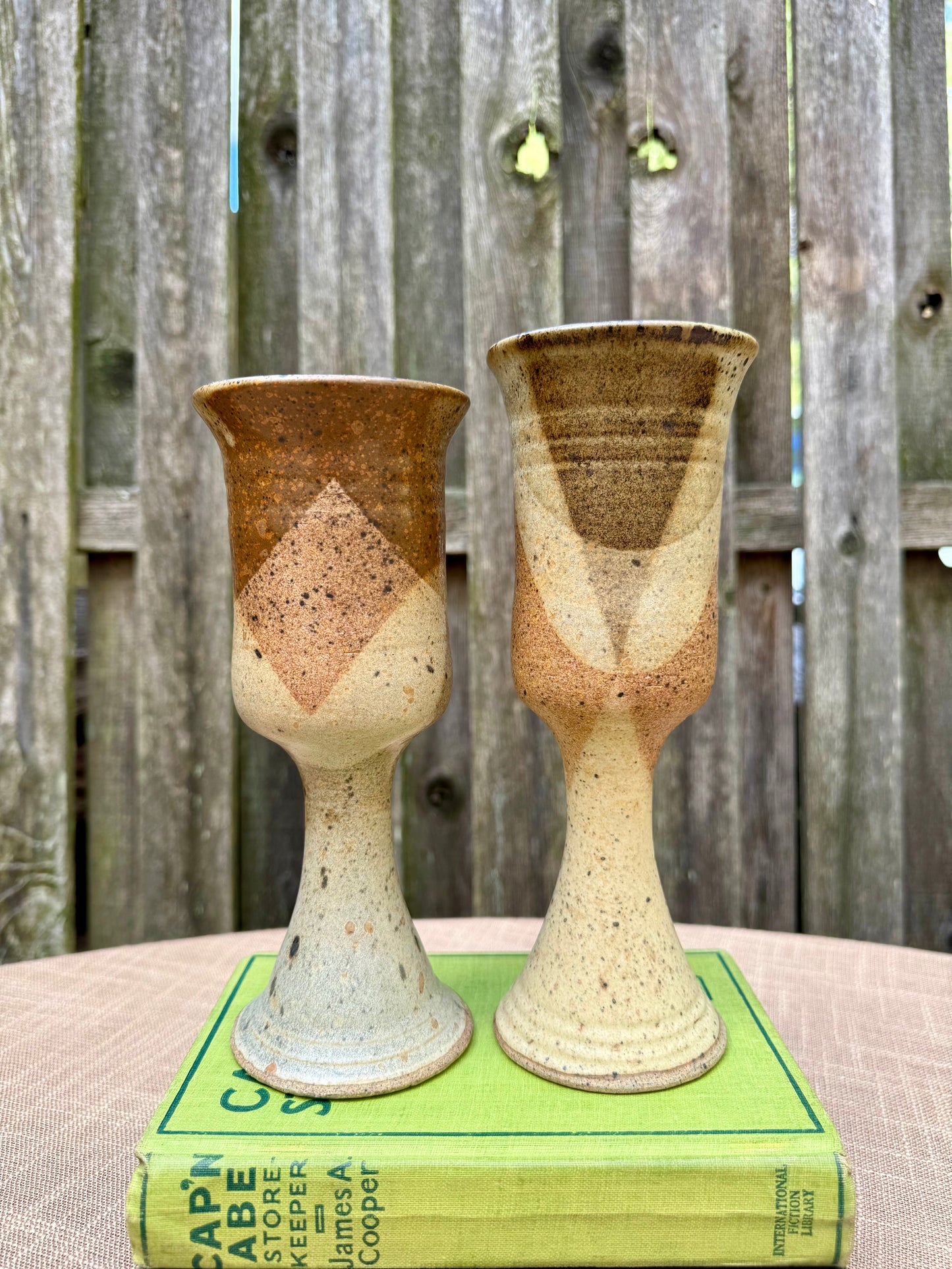 Handmade Ceramic Brown Glaze Wine Goblets, Set of 2