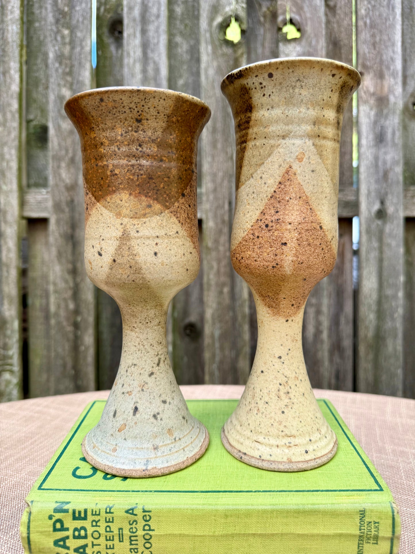 Handmade Ceramic Brown Glaze Wine Goblets, Set of 2