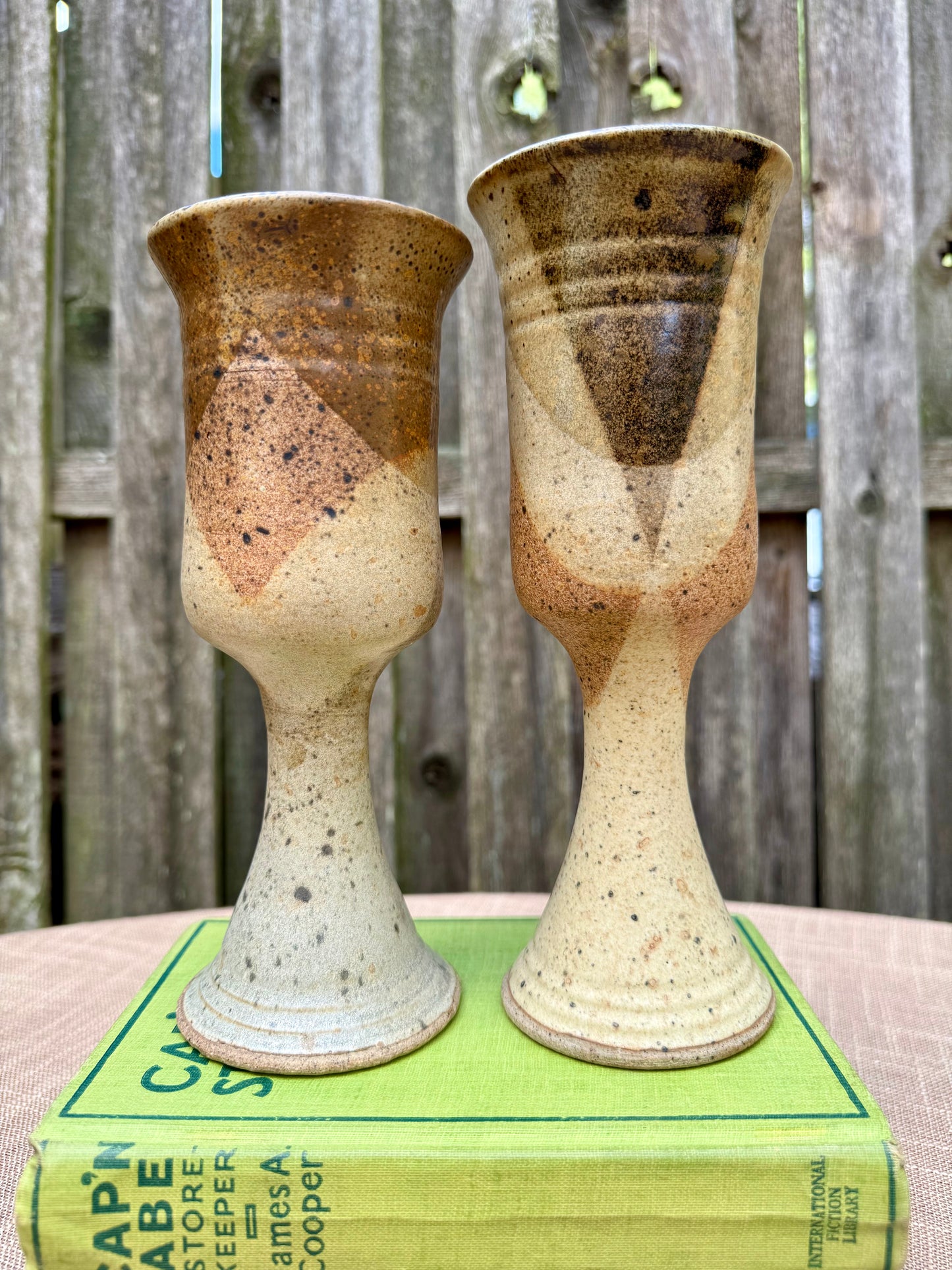 Handmade Ceramic Brown Glaze Wine Goblets, Set of 2
