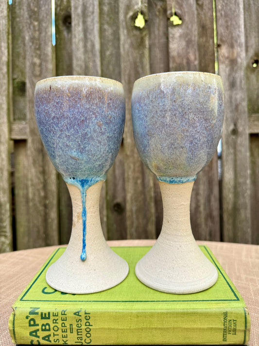 Ceramic Blue Glaze Wine Glasses, Set of 2