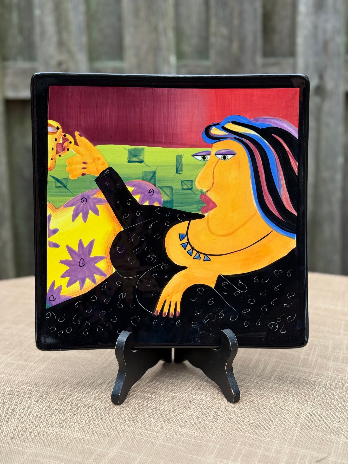 Naylor Handpainted Woman Drinking Coffe Wall Art (2004)