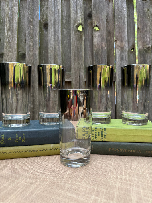 Silver Ombre Highball Glasses, Set of 5 (1950's-1960's)