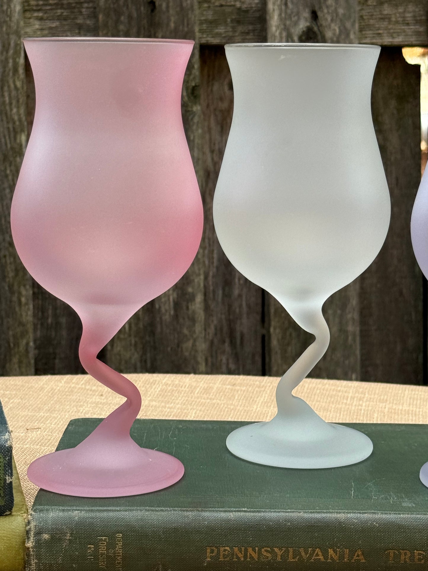 Libbey Frosted Tulip Stemware Glasses, Set of 5 (1970's-1980's)