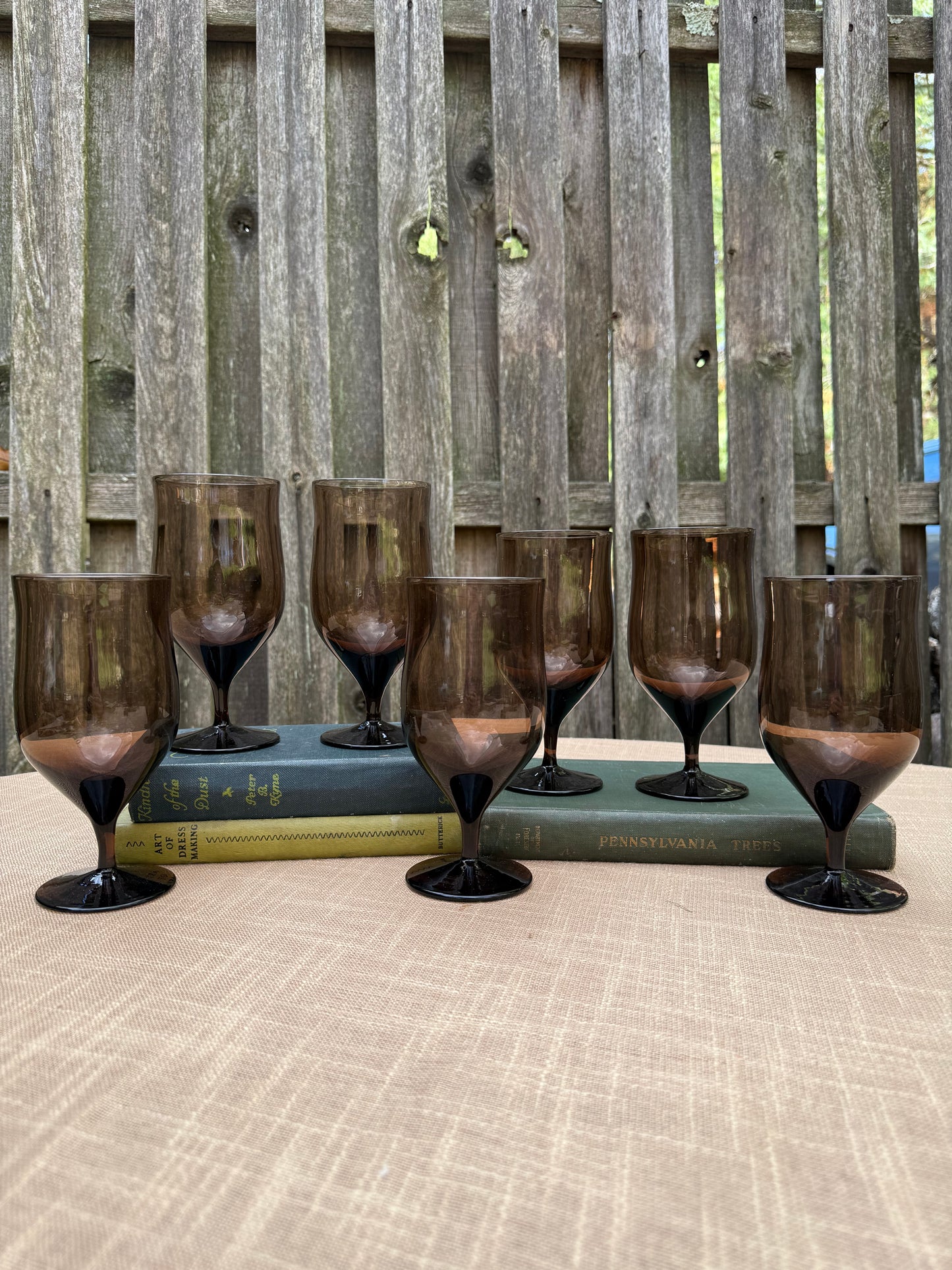 Bryce 'Ballet Brown' Crystal Iced Tea Glasses, Set of 7 (1950's-1970's)