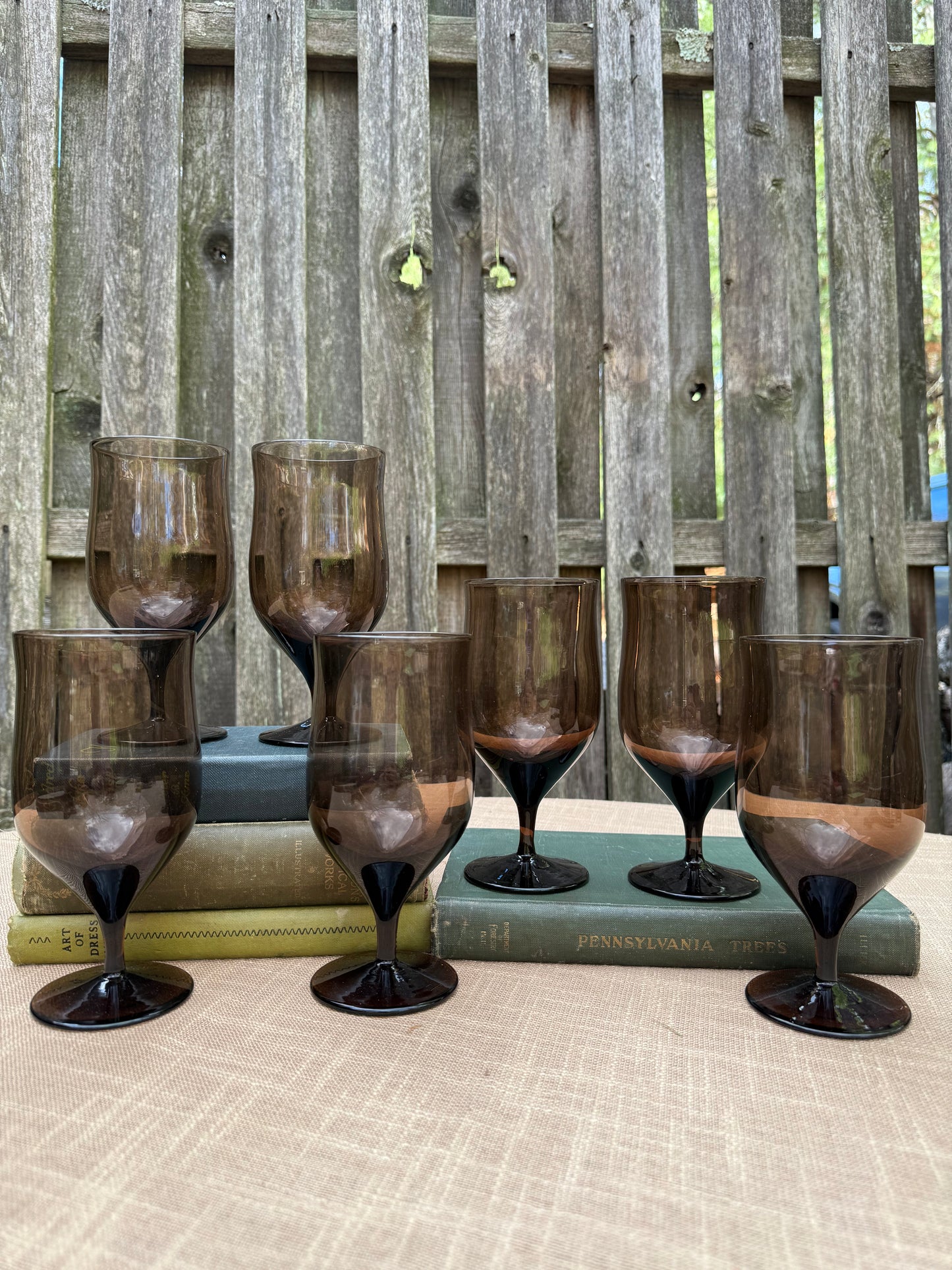 Bryce 'Ballet Brown' Crystal Iced Tea Glasses, Set of 7 (1950's-1970's)