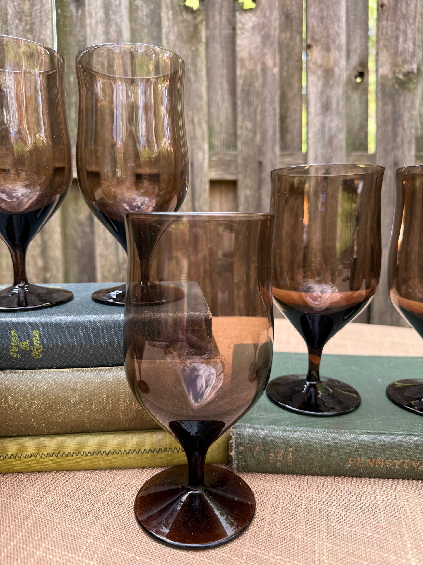 Bryce 'Ballet Brown' Crystal Iced Tea Glasses, Set of 7 (1950's-1970's)