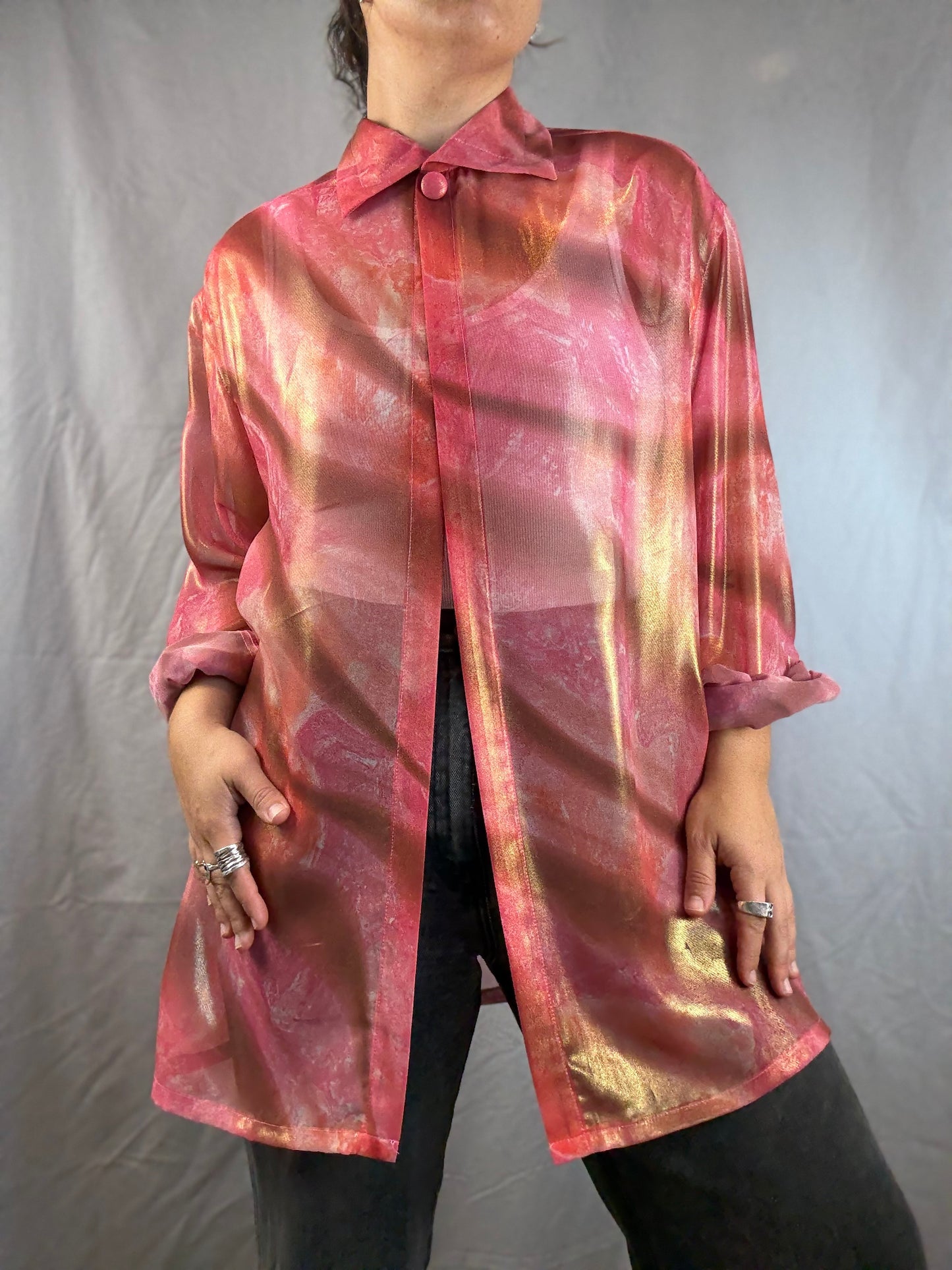 Emmelle Iridescent Pink Silk Shirt (1980's-1990's)