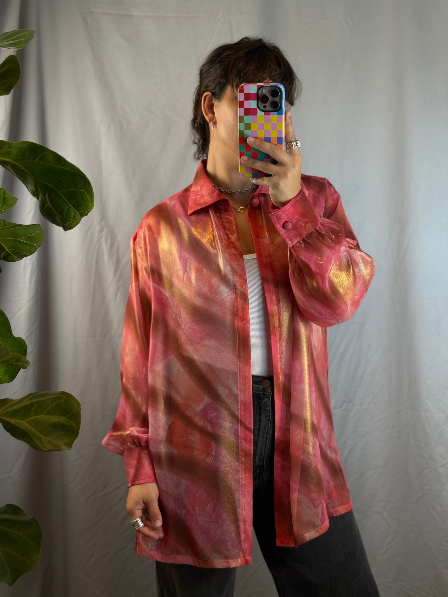 Emmelle Iridescent Pink Silk Shirt (1980's-1990's)