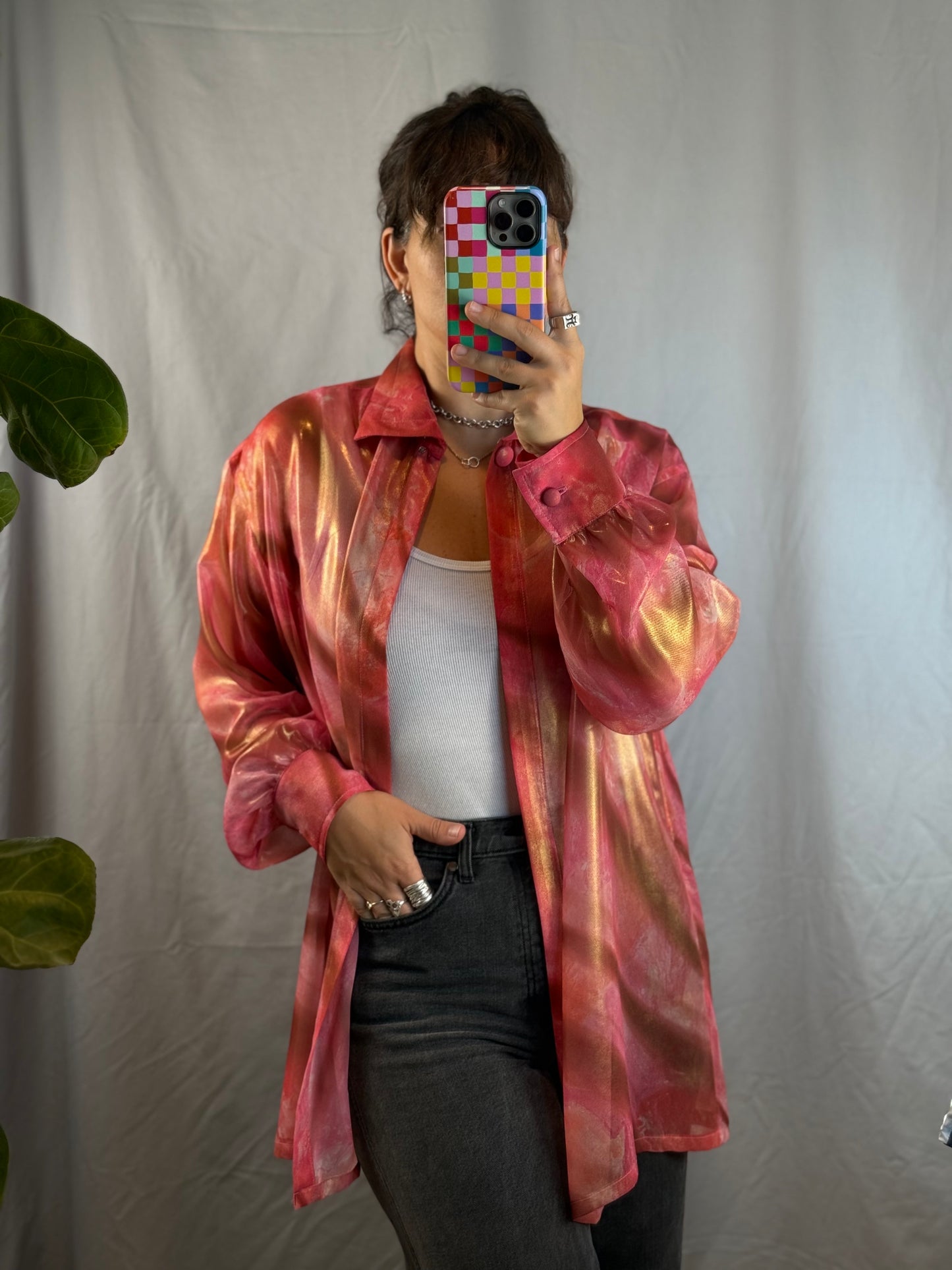 Emmelle Iridescent Pink Silk Shirt (1980's-1990's)