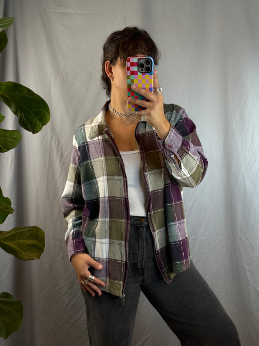 Essentials by Maggie Plaid Zip-Up Shirt Jacket (1990's-Y2K)