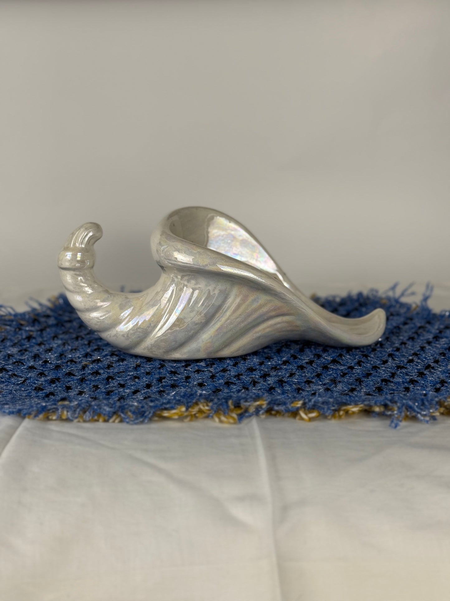 Handmade Pearlescent Ceramic Cornucopia Vase / Planter (1950's-1970's)