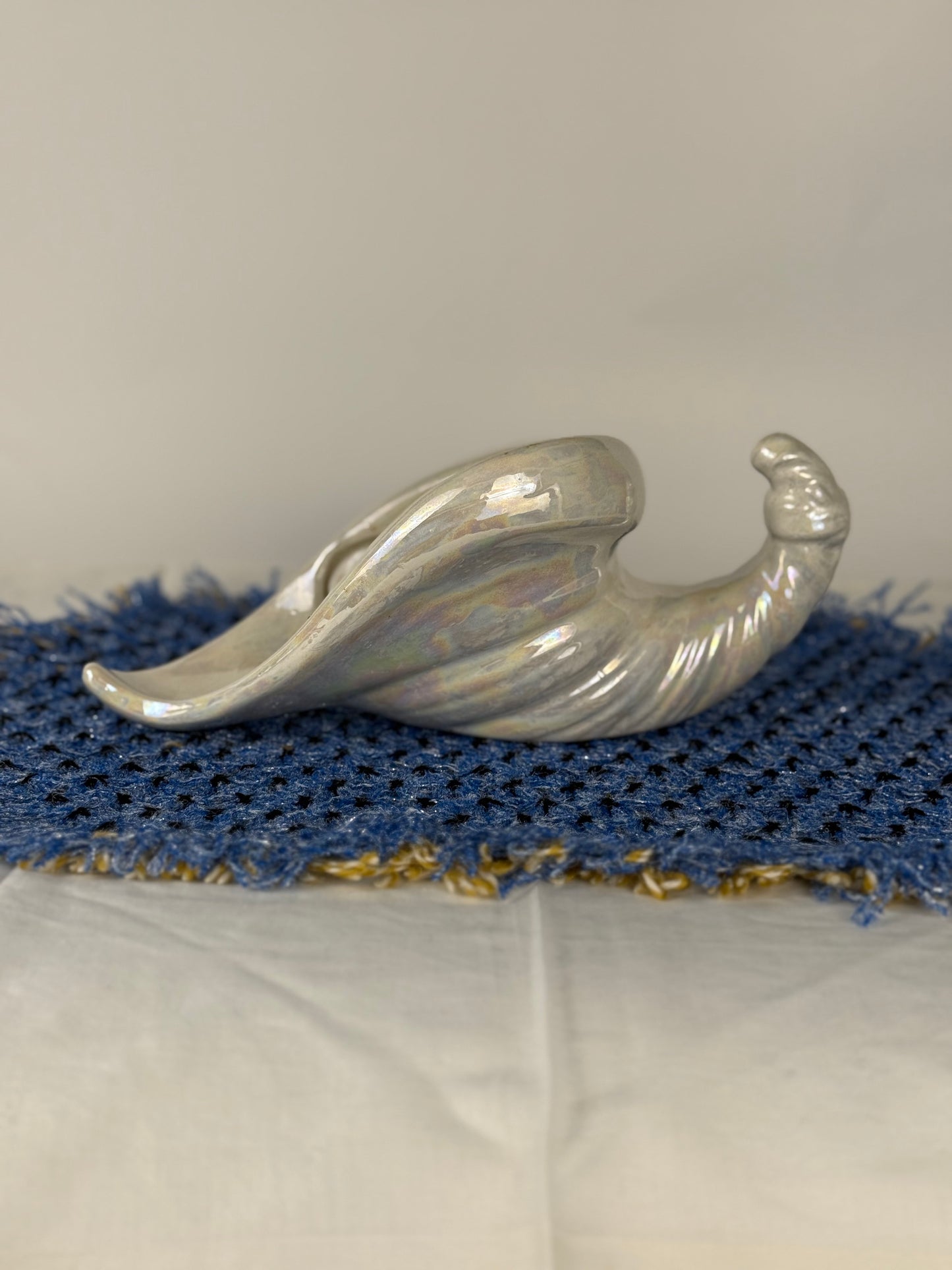 Handmade Pearlescent Ceramic Cornucopia Vase / Planter (1950's-1970's)