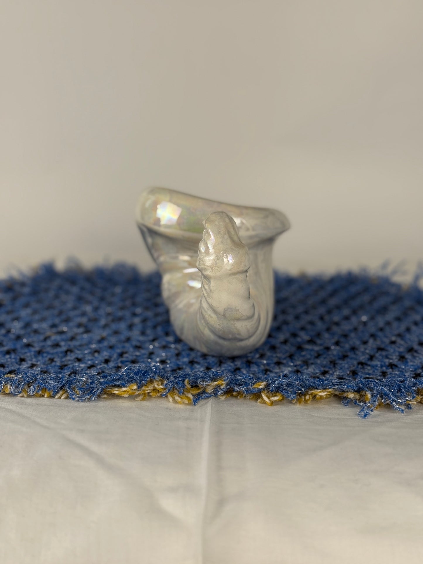 Handmade Pearlescent Ceramic Cornucopia Vase / Planter (1950's-1970's)