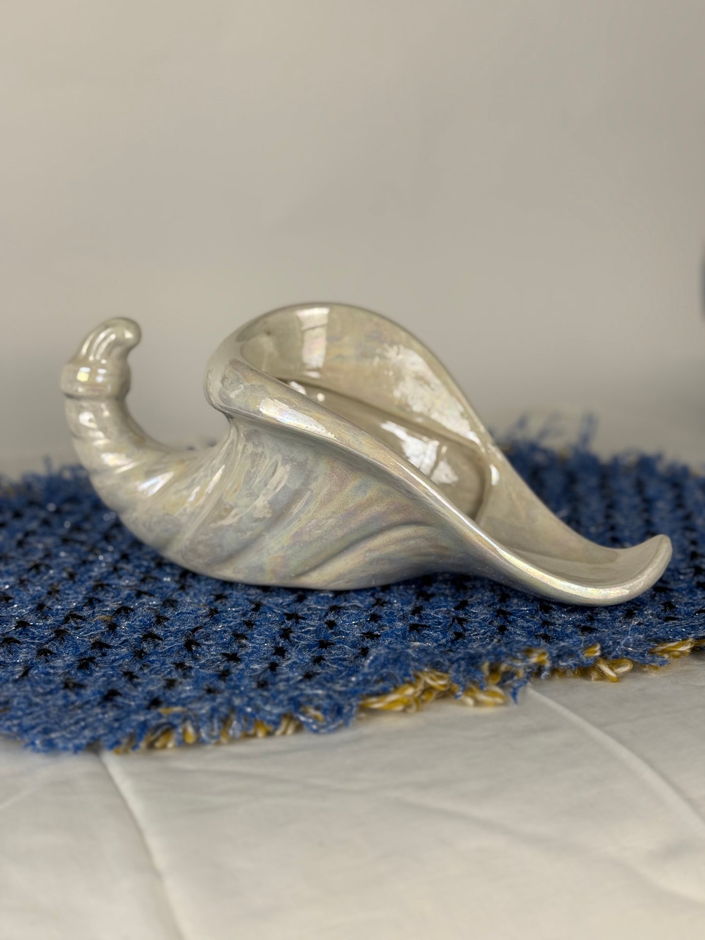 Handmade Pearlescent Ceramic Cornucopia Vase / Planter (1950's-1970's)