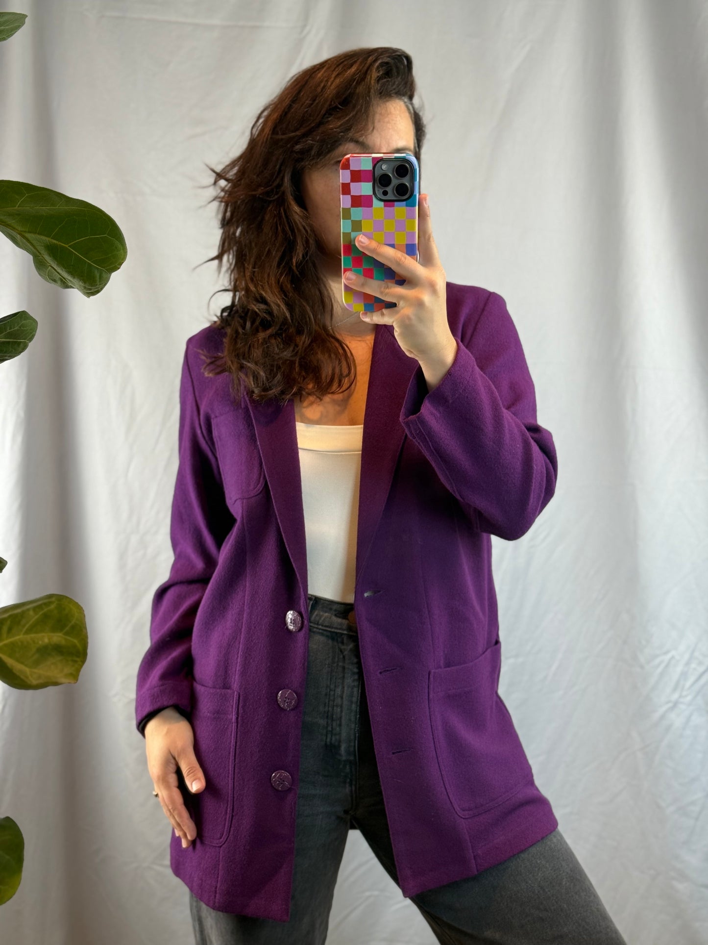 Carole Little Petites Eggplant Wool Blazer (1980's-1990's)