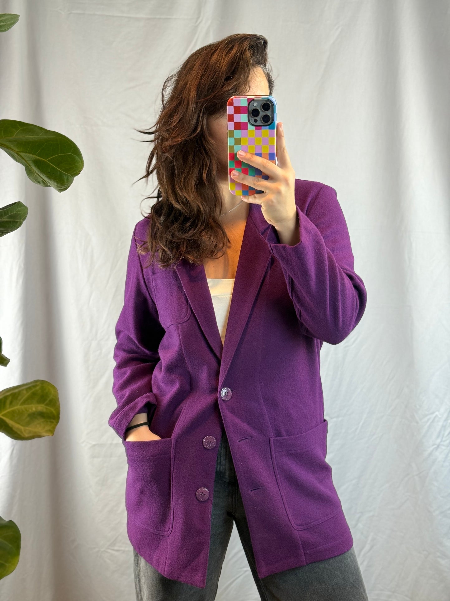 Carole Little Petites Eggplant Wool Blazer (1980's-1990's)