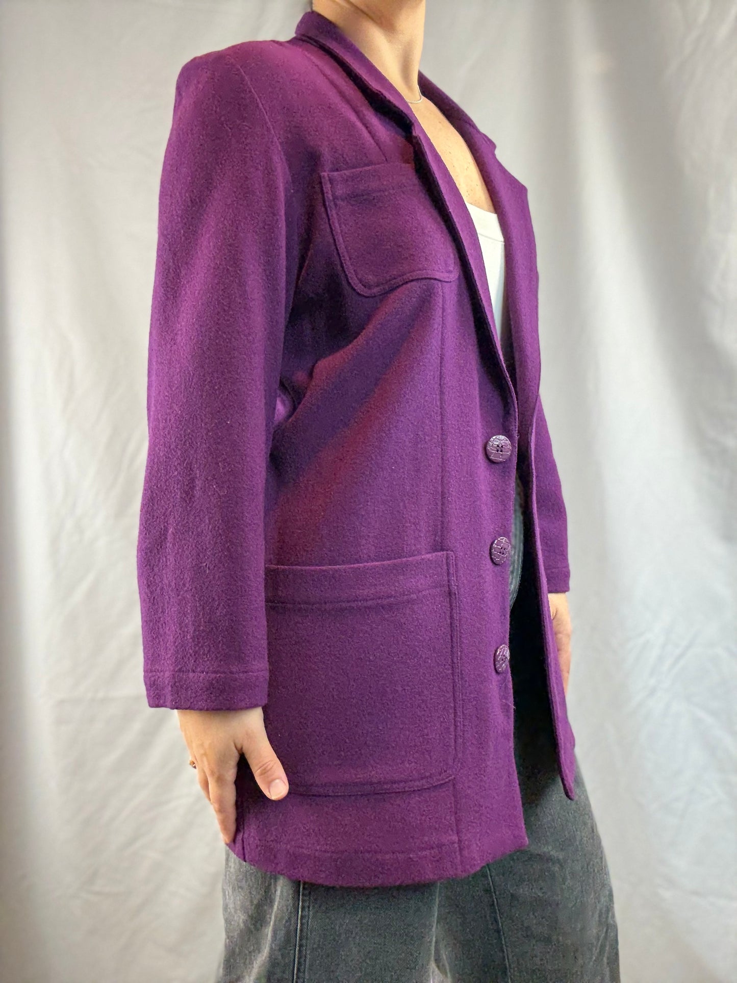 Carole Little Petites Eggplant Wool Blazer (1980's-1990's)