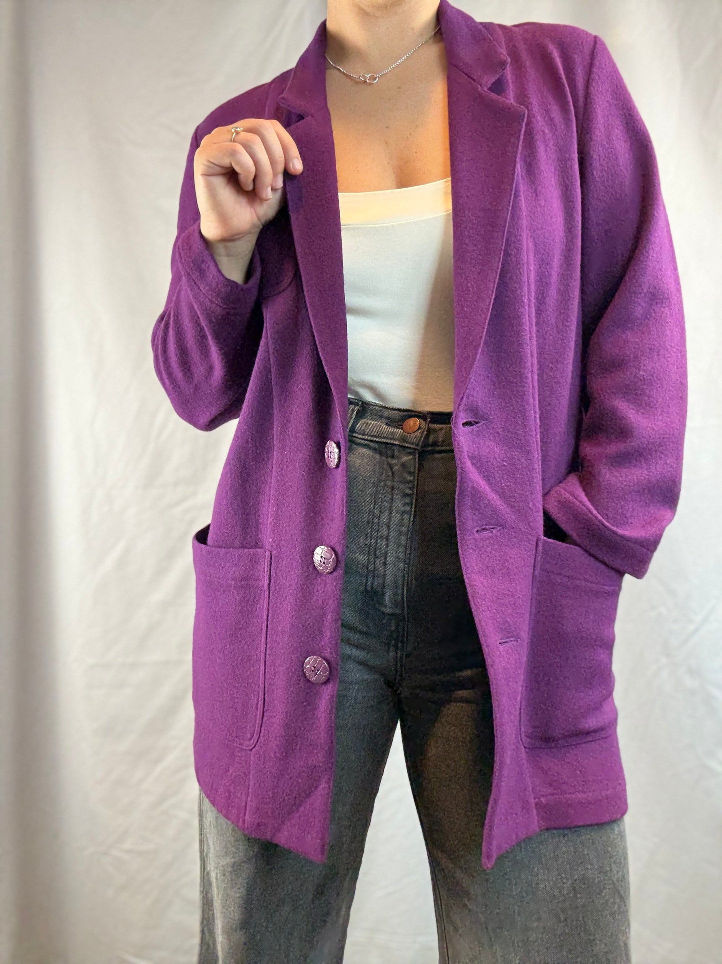 Carole Little Petites Eggplant Wool Blazer (1980's-1990's)