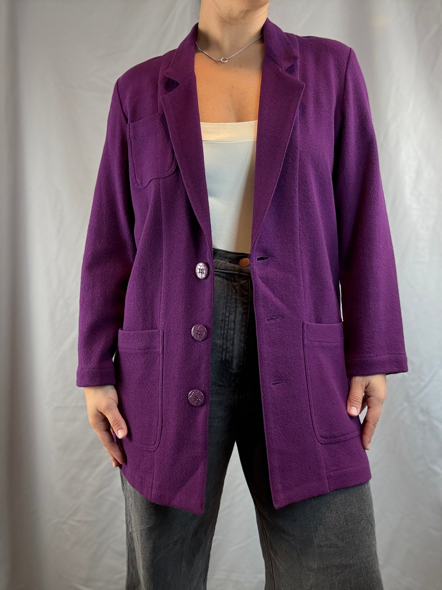 Carole Little Petites Eggplant Wool Blazer (1980's-1990's)