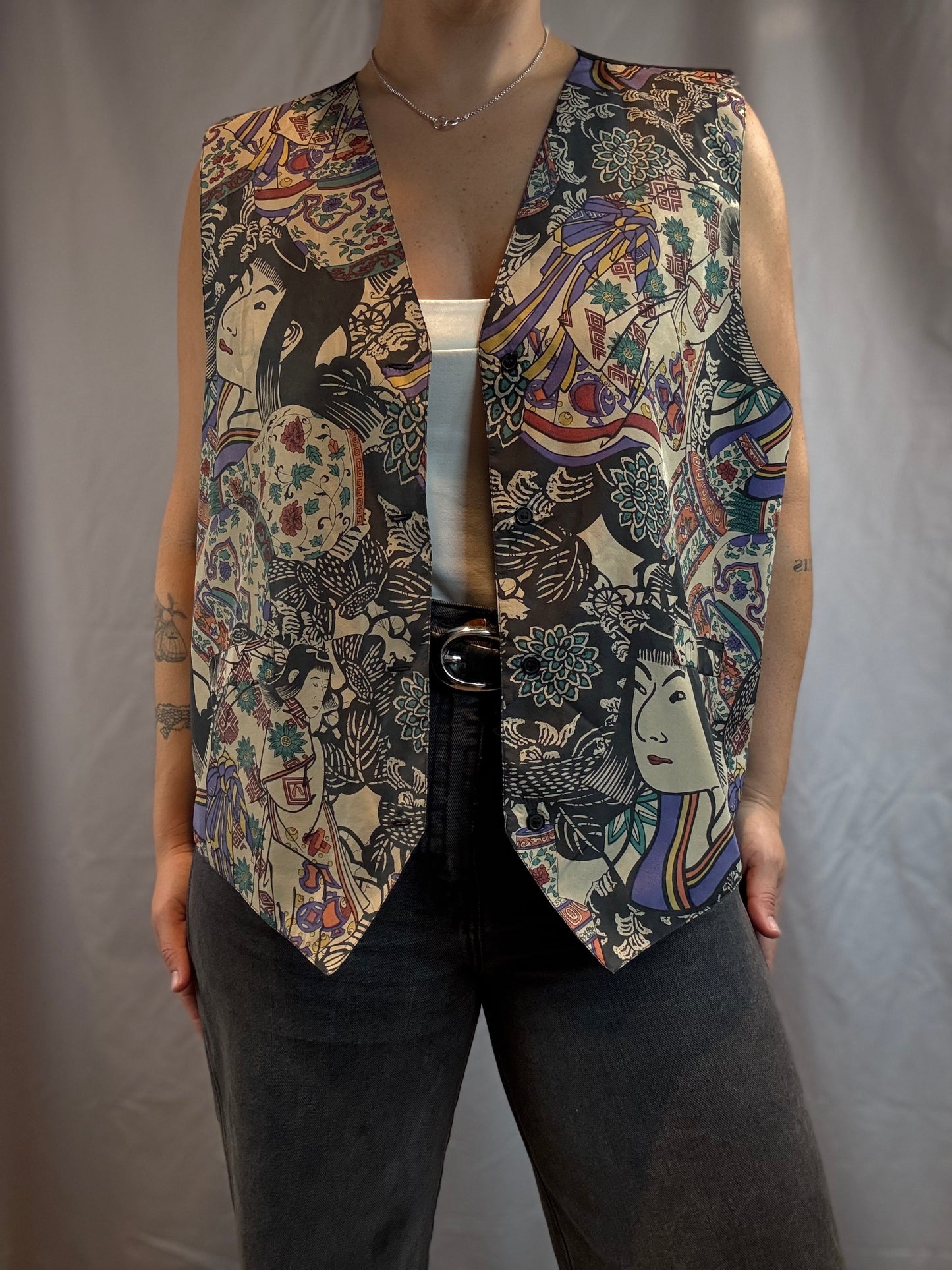 Silk Club Japanese Print Vest (1990's)